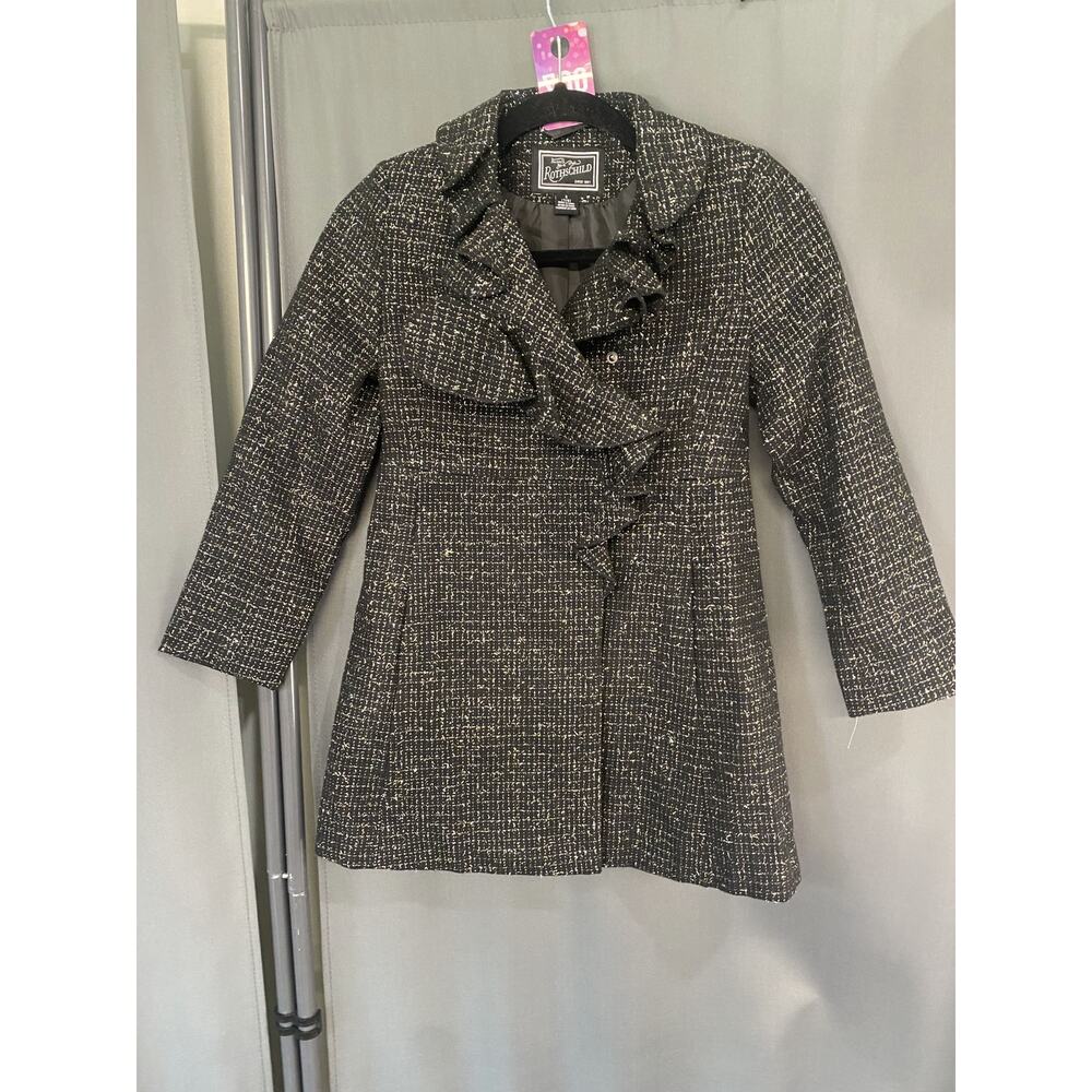 Tailored by Rothschild Coat Women Small Gray Polyester Long Sleeve Ruffle Jacket